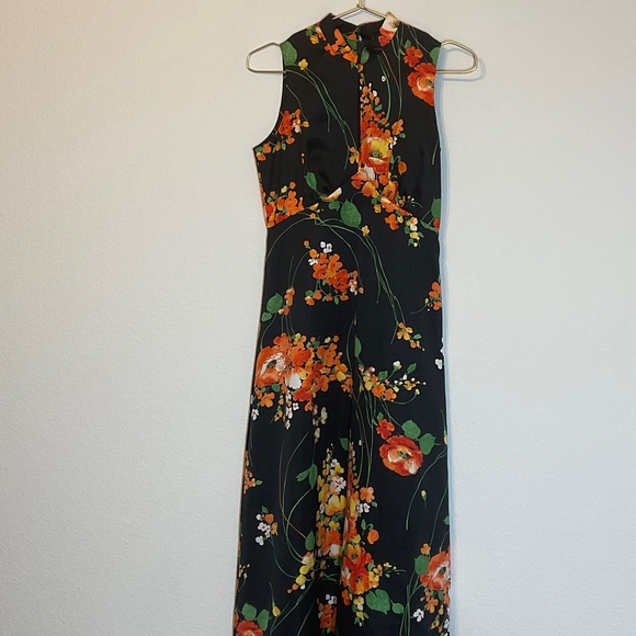Tori Richard Dresses & Skirts - Tori Richard for Liberty House Black Maxi Dress with Orange Floral Design